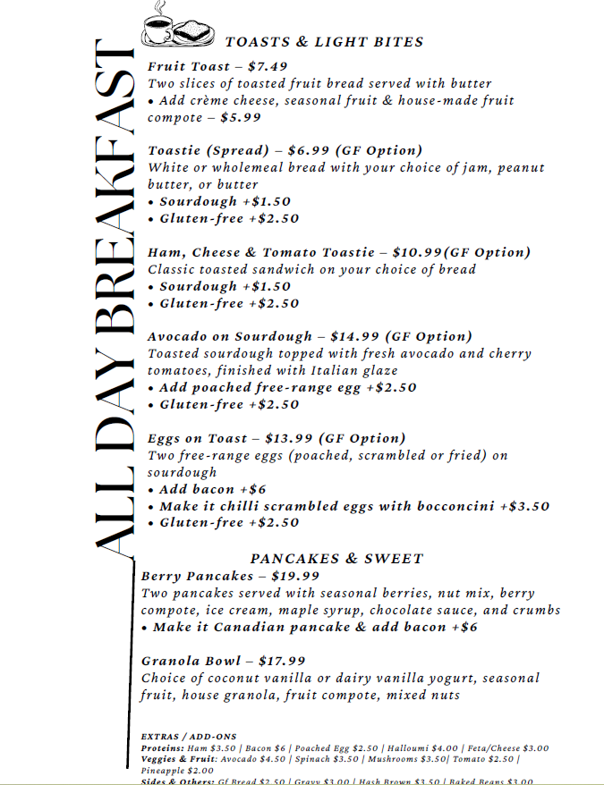 Menu, The Duck Inn Cafe