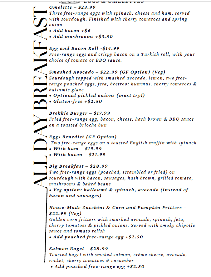Menu, The Duck Inn Cafe