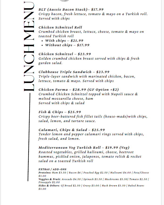 Menu, The Duck Inn Cafe