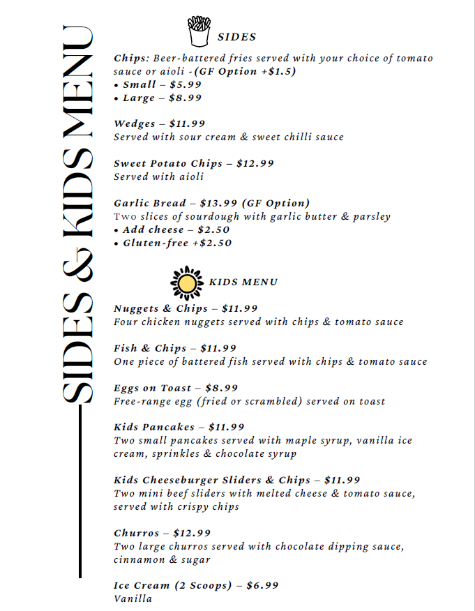 Menu, The Duck Inn Cafe
