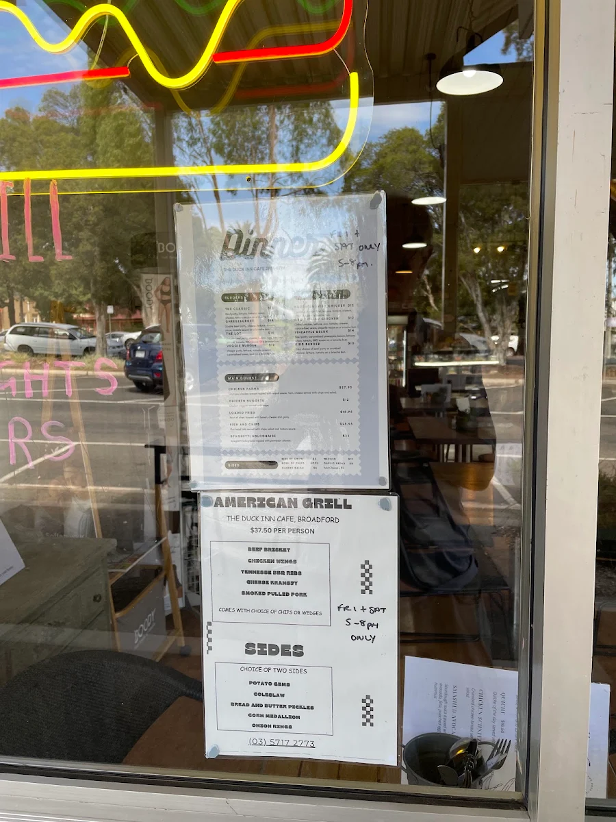 Menu, The Duck Inn Cafe