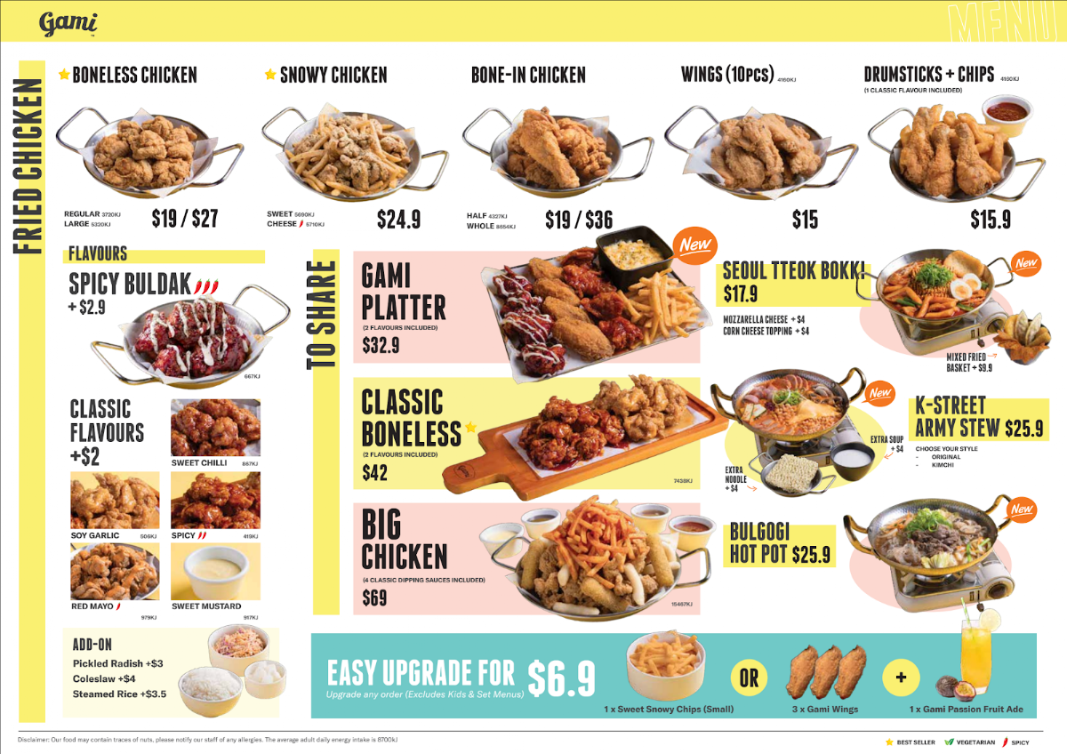 Menu, Gami Chicken & Beer
