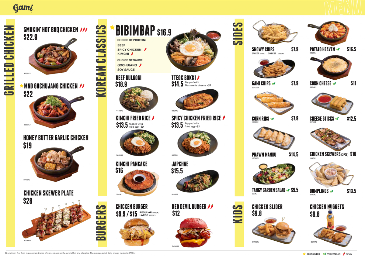 Menu, Gami Chicken & Beer