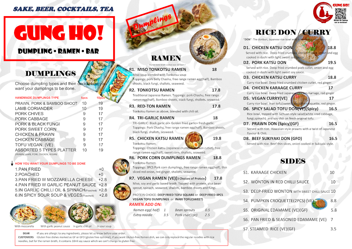 Menu, Gung Ho! Dumpling Ramen Bar