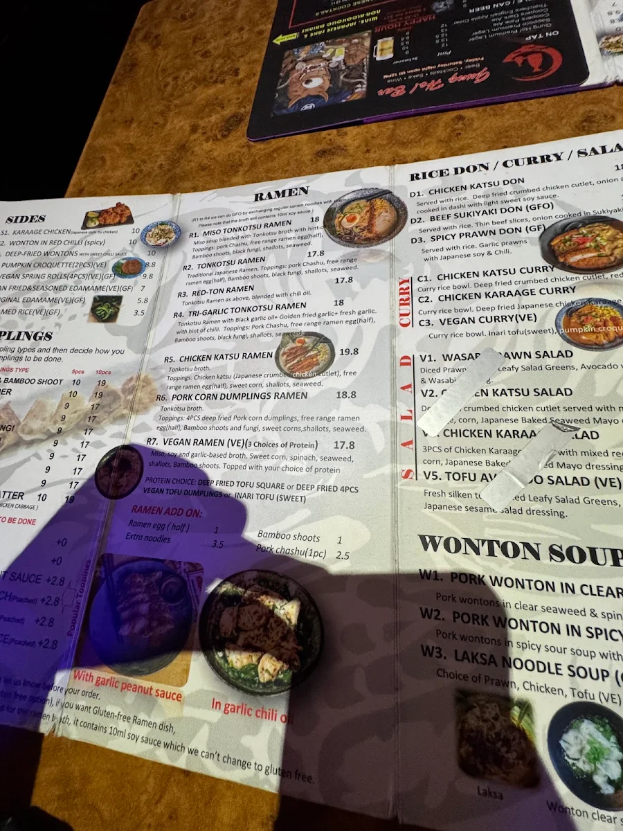 Menu, Gung Ho! Dumpling Ramen Bar