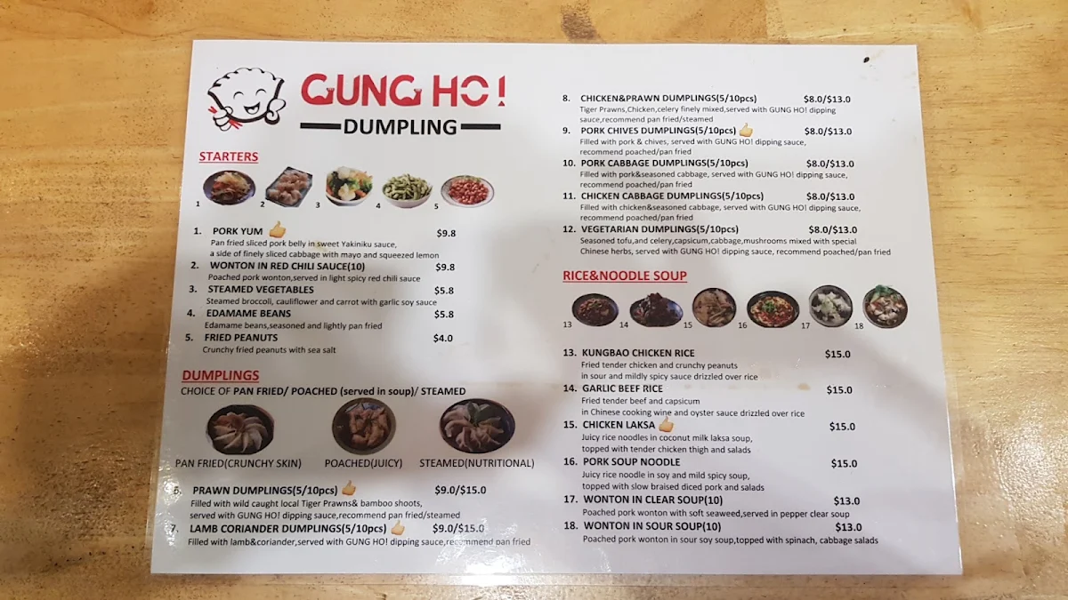 Menu, Gung Ho! Dumpling Ramen Bar