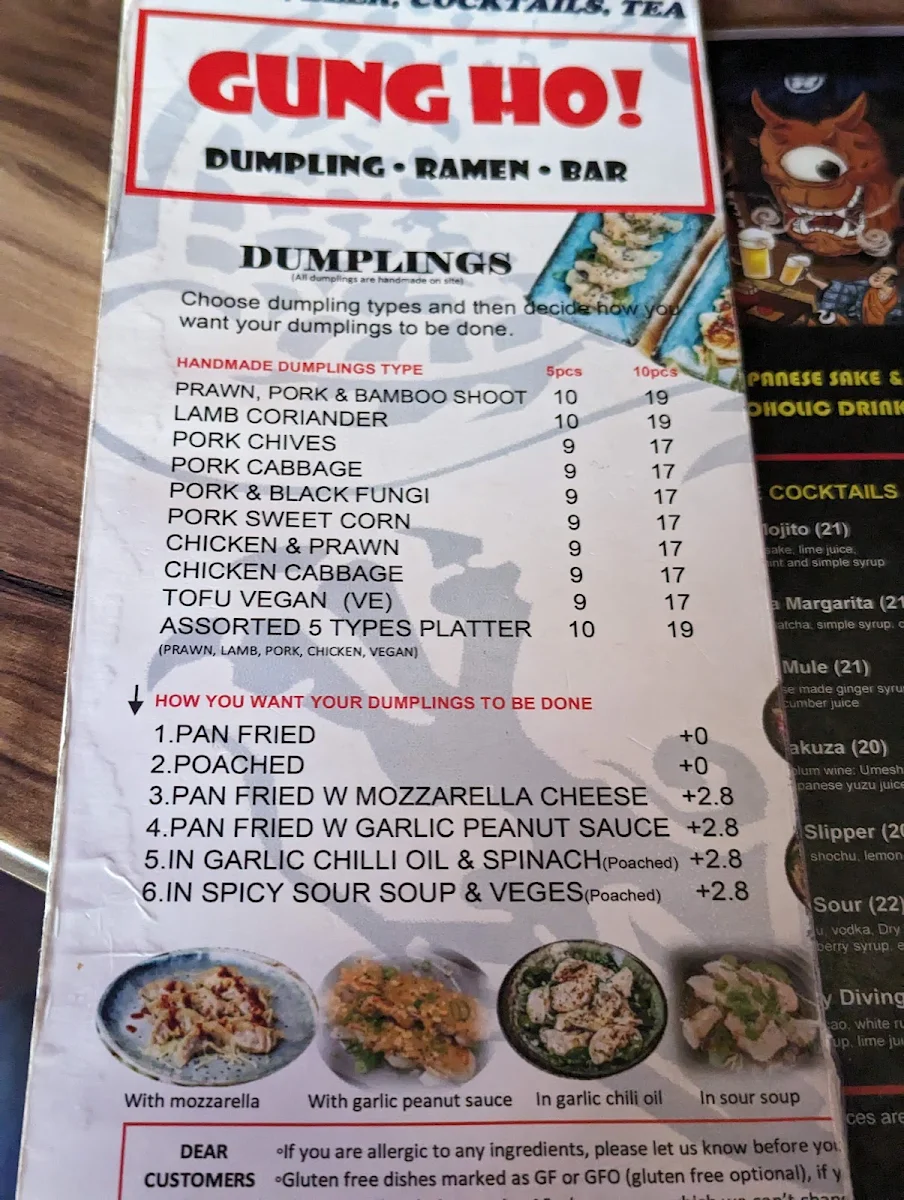 Menu, Gung Ho! Dumpling Ramen Bar