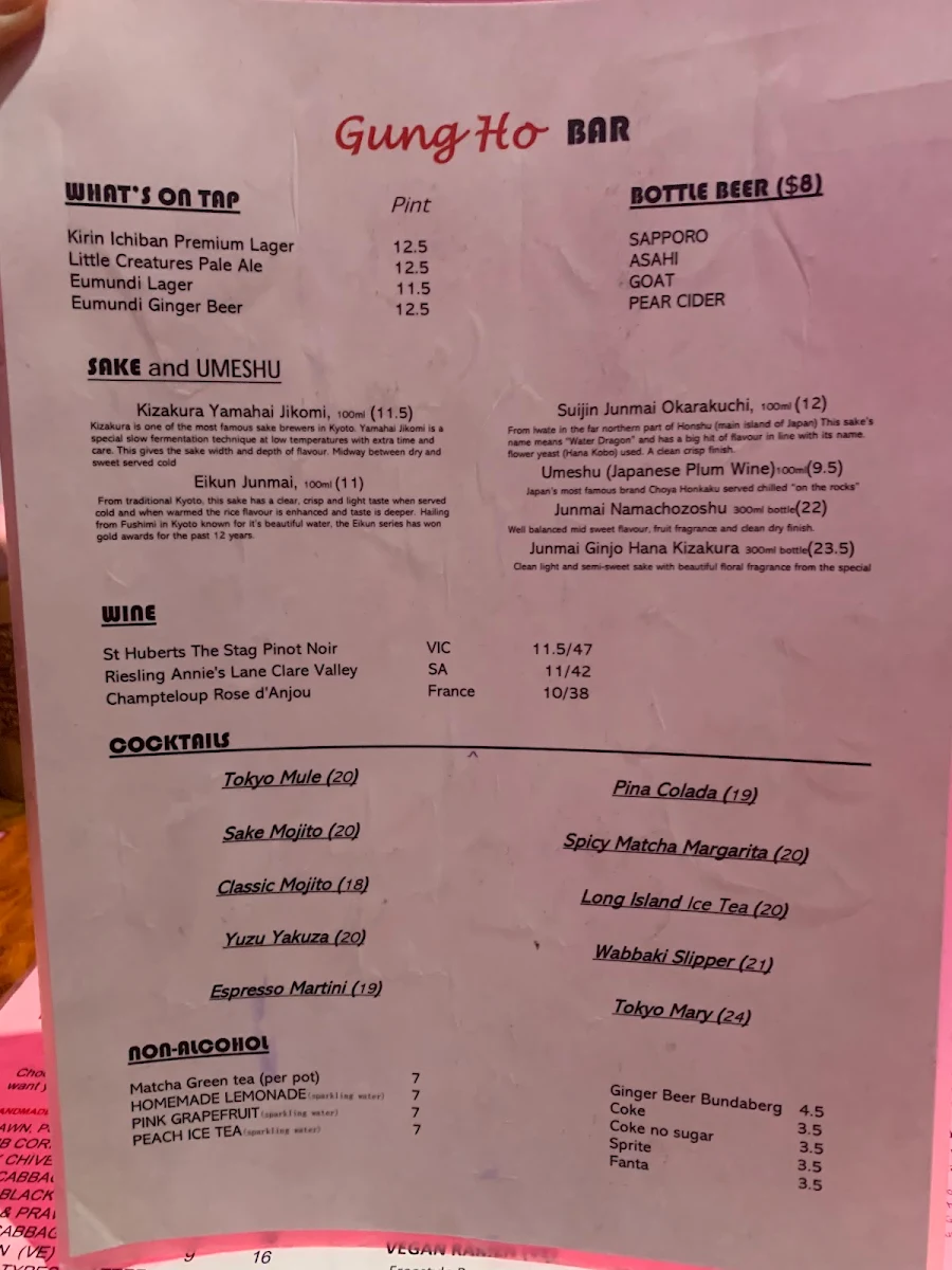 Menu, Gung Ho! Dumpling Ramen Bar