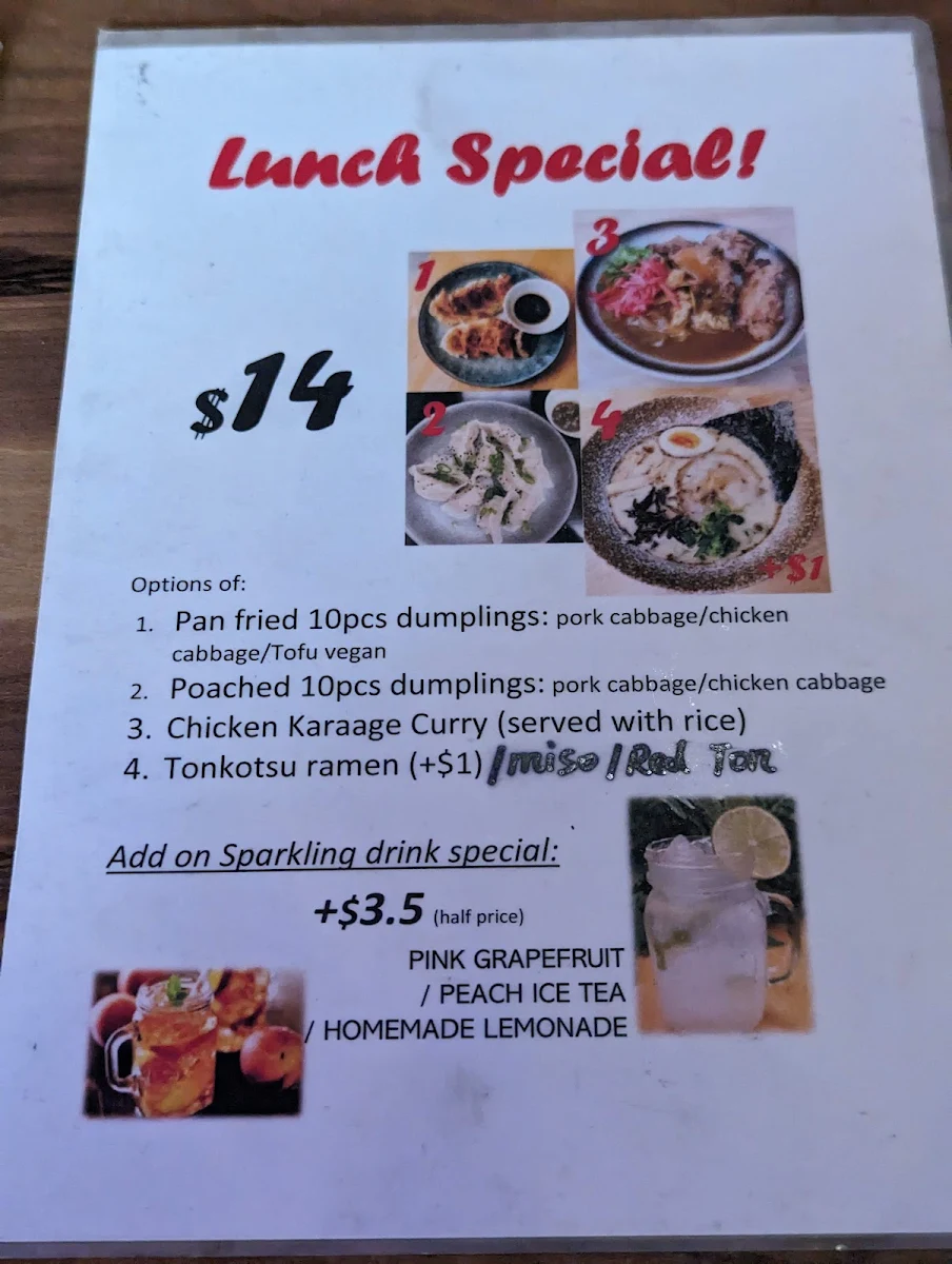Menu, Gung Ho! Dumpling Ramen Bar