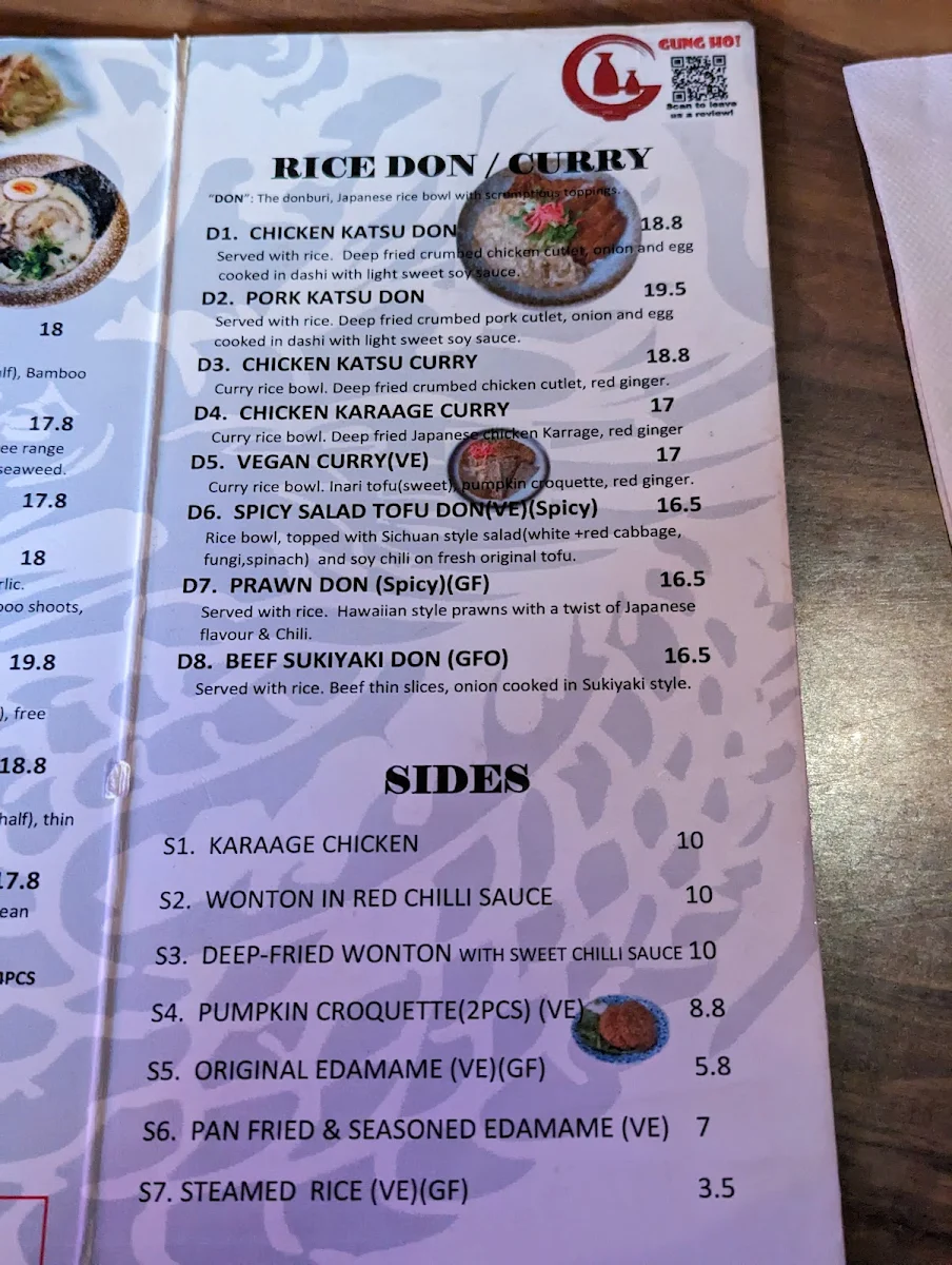 Menu, Gung Ho! Dumpling Ramen Bar