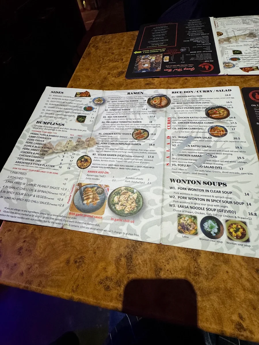 Menu, Gung Ho! Dumpling Ramen Bar