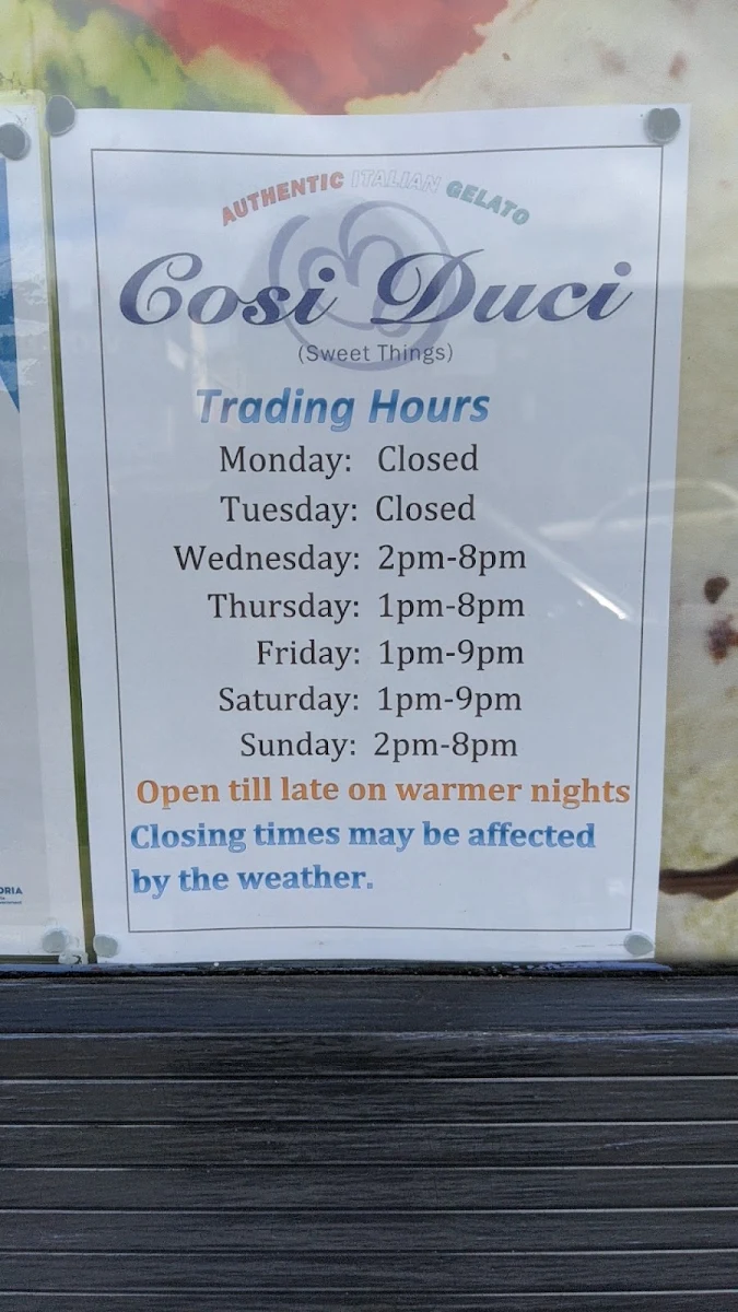 Menu, Cosi Duci