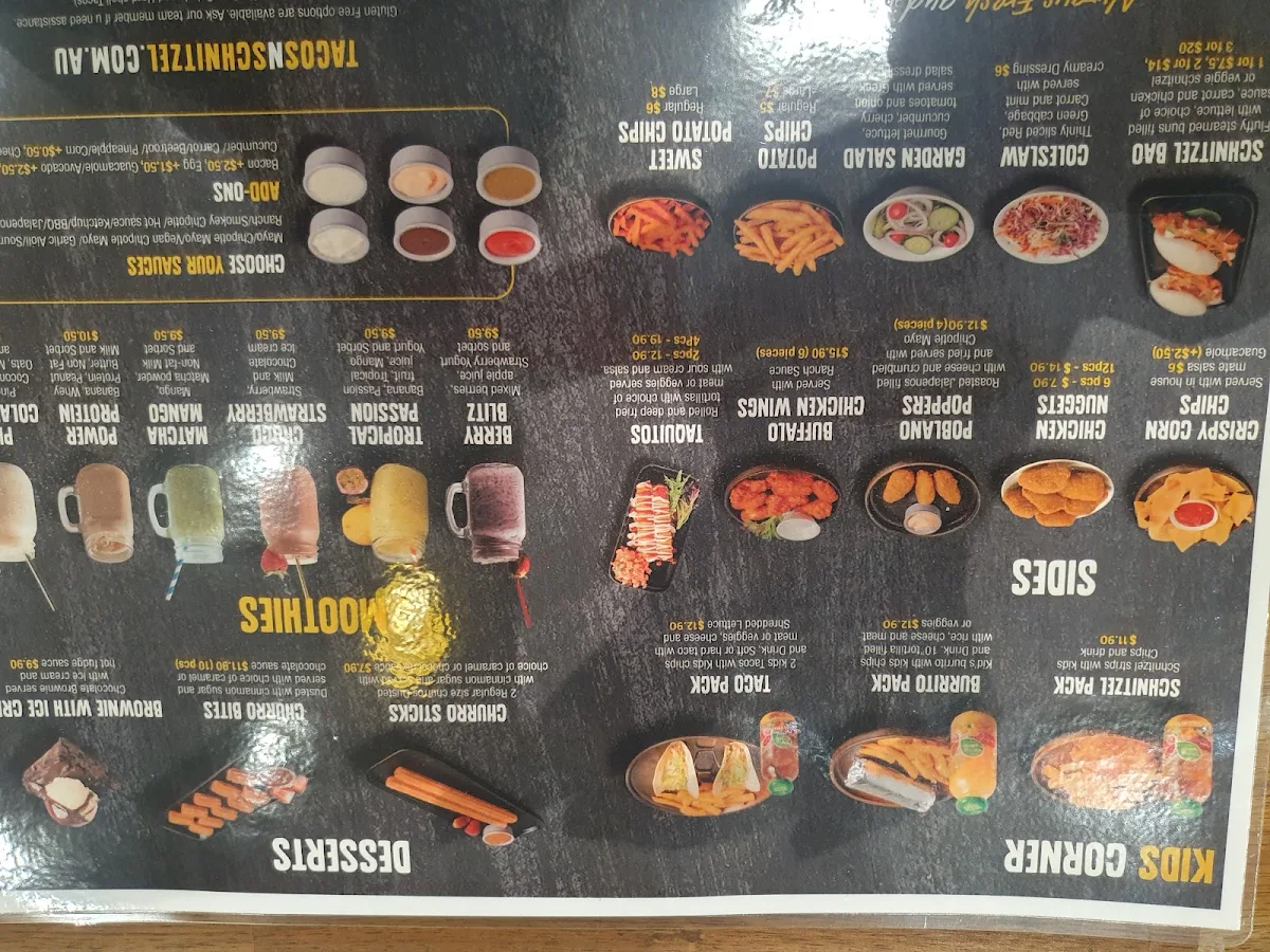 Menu, Tacos N Schnitzel