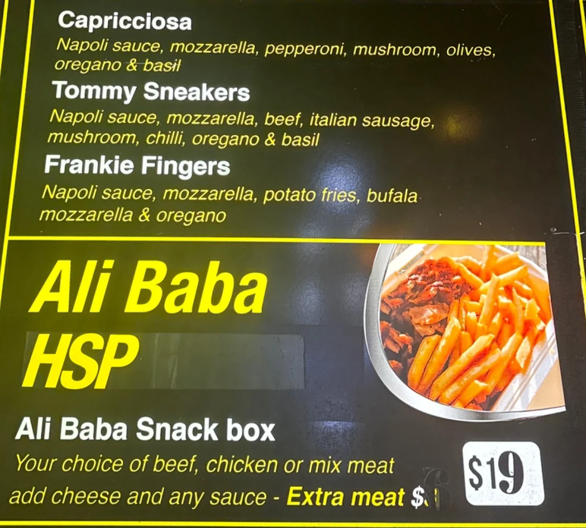 Menu, Ali Baba Kebab & Pizzeria Yarrawonga
