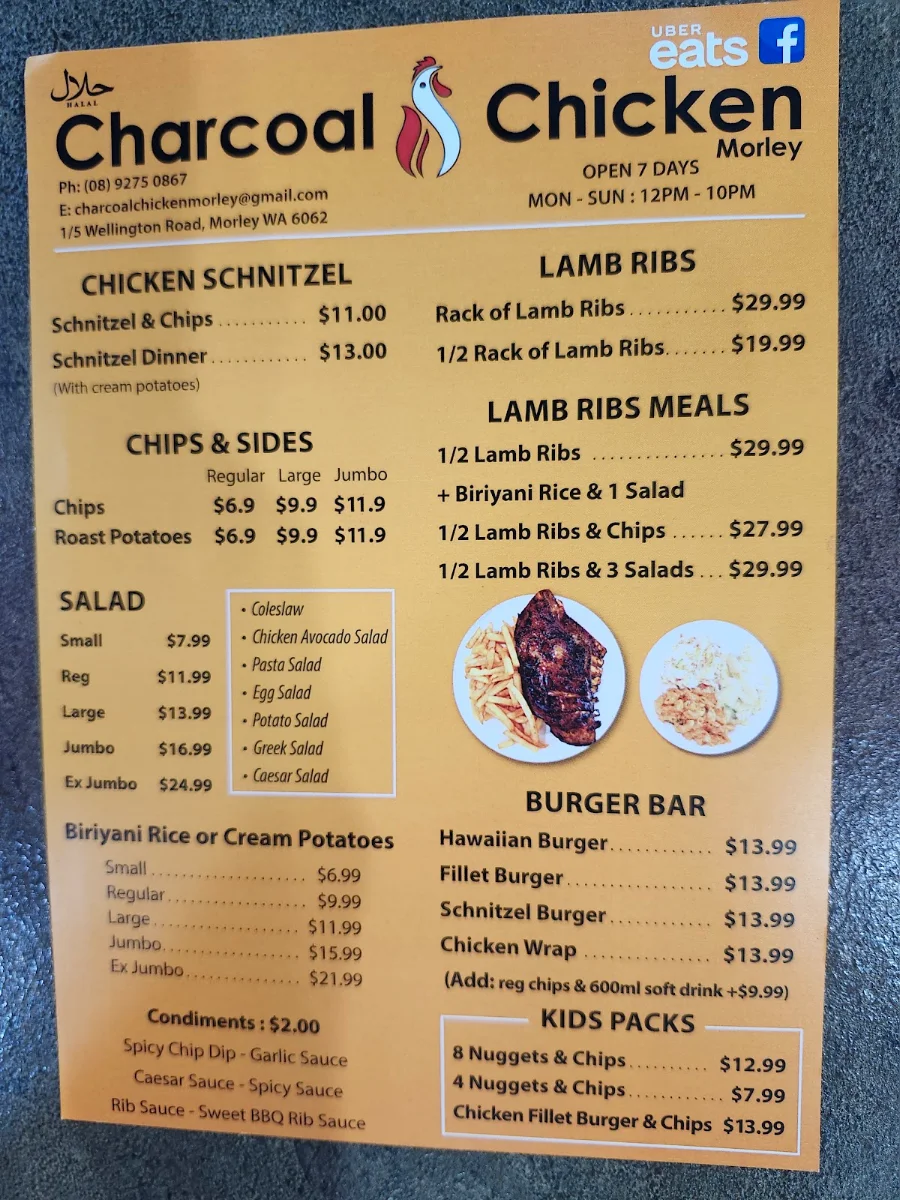 Menu, Charcoal Chicken Morley