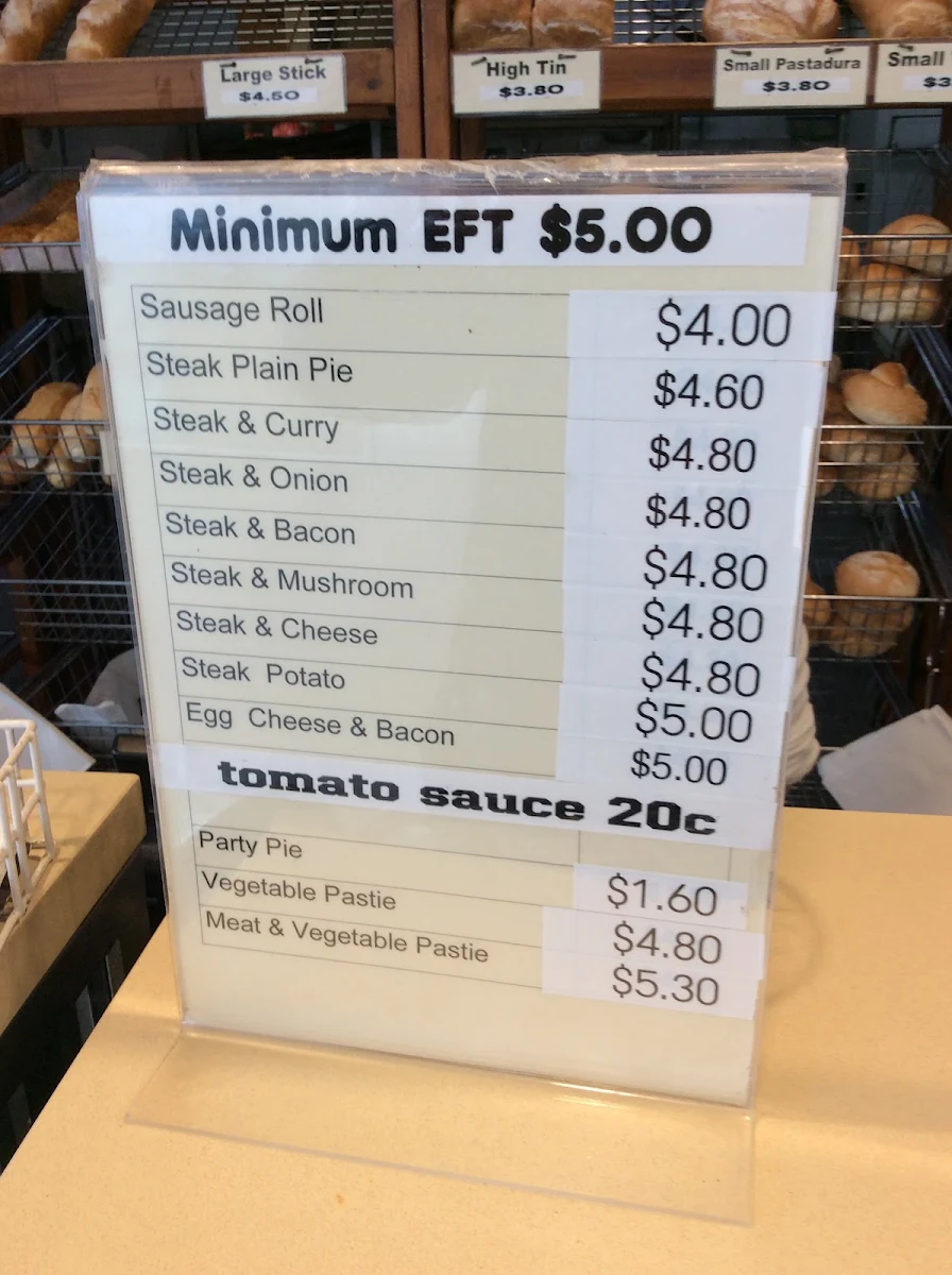 Menu, Mountain View Bakery
