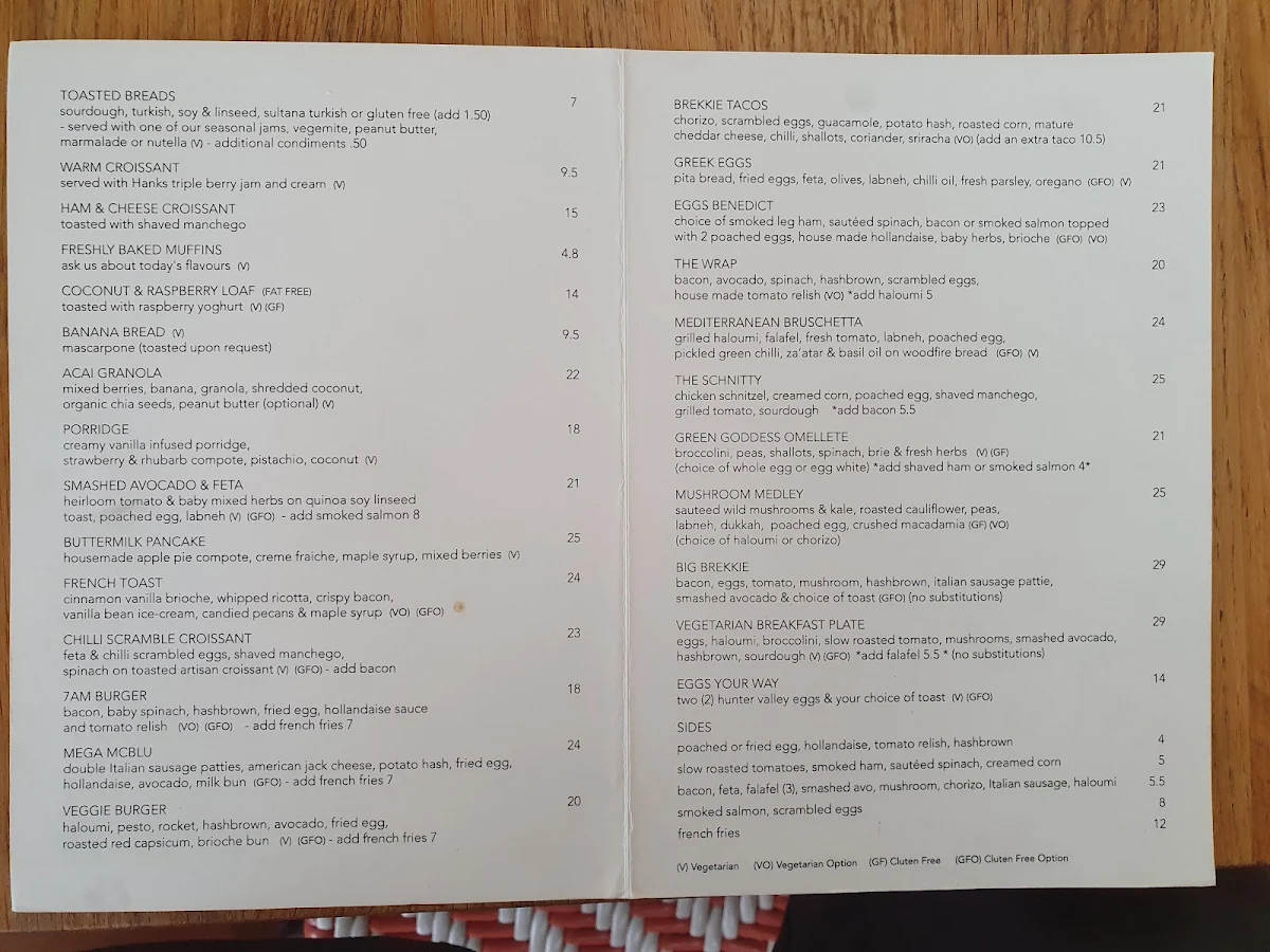 Menu, Blu Eatery