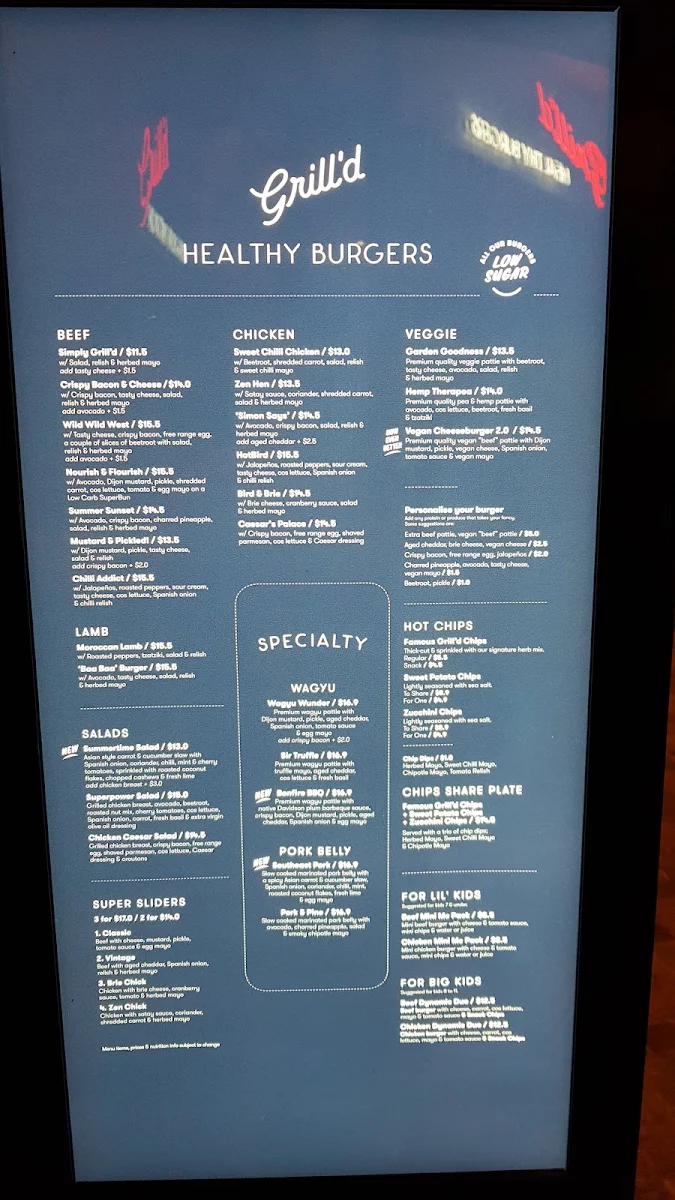 Menu, Grill'd Burgers - Carousel