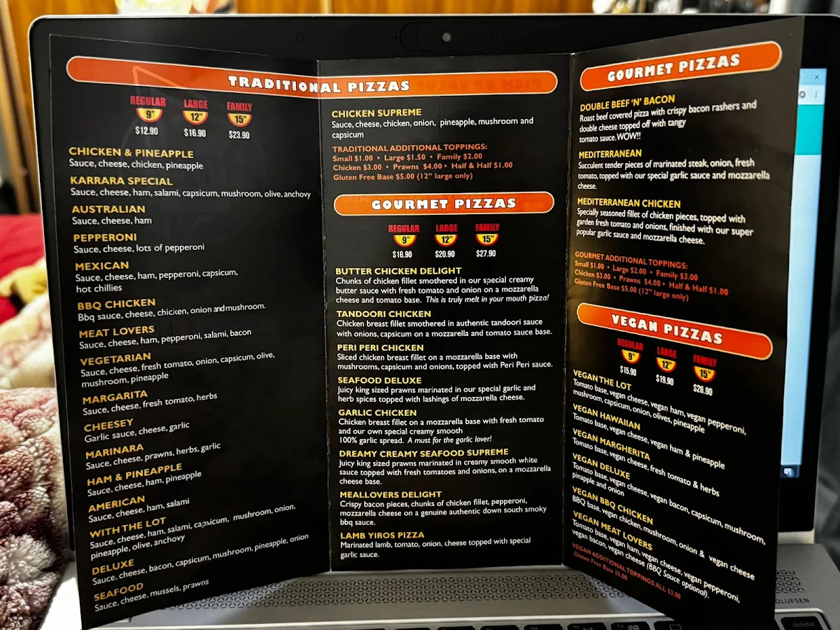 Menu, Karrara Pizza
