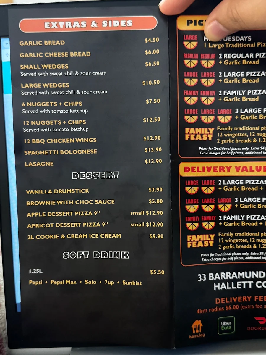 Menu, Karrara Pizza