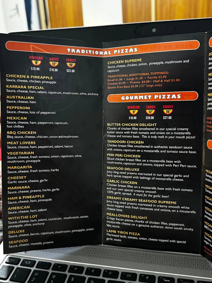Menu, Karrara Pizza