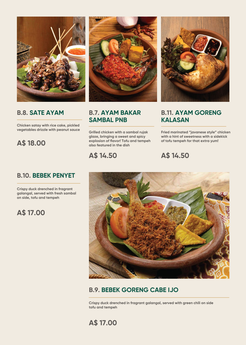 Menu, Pondok Nasi Bakar