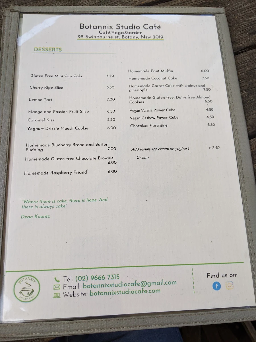 Menu, Botannix Studio Cafe