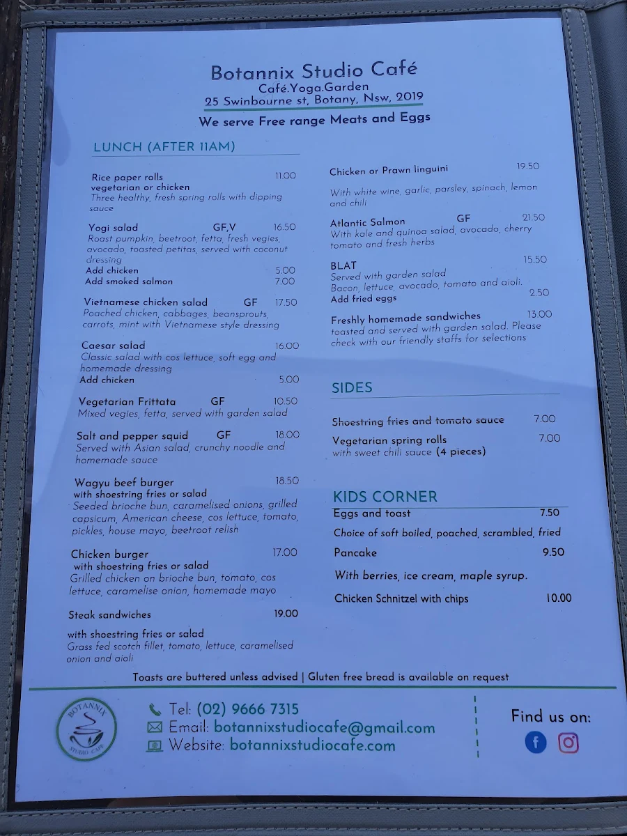 Menu, Botannix Studio Cafe