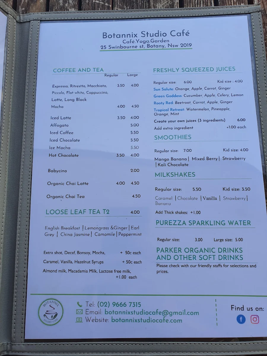Menu, Botannix Studio Cafe