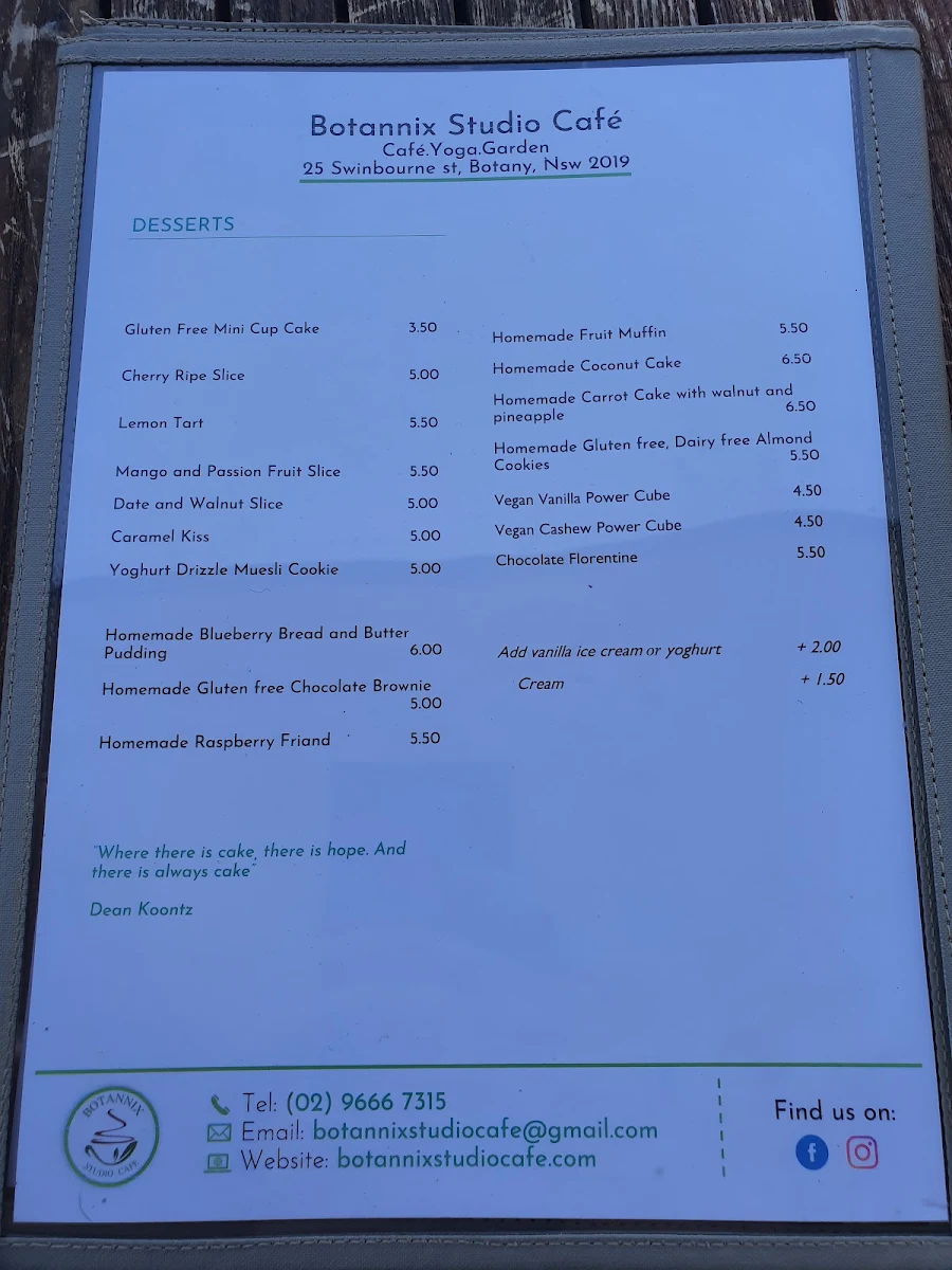 Menu, Botannix Studio Cafe