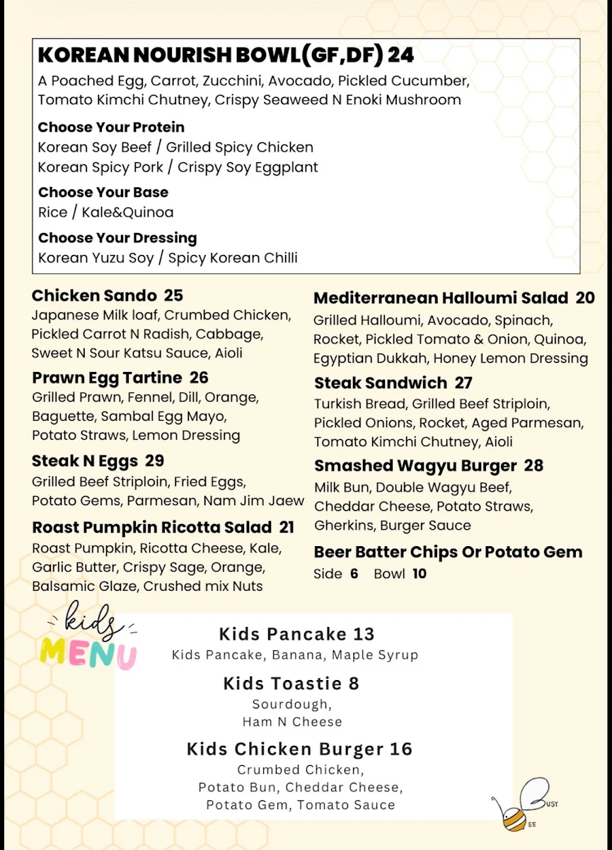 Menu, Busy Bee Kitchen
