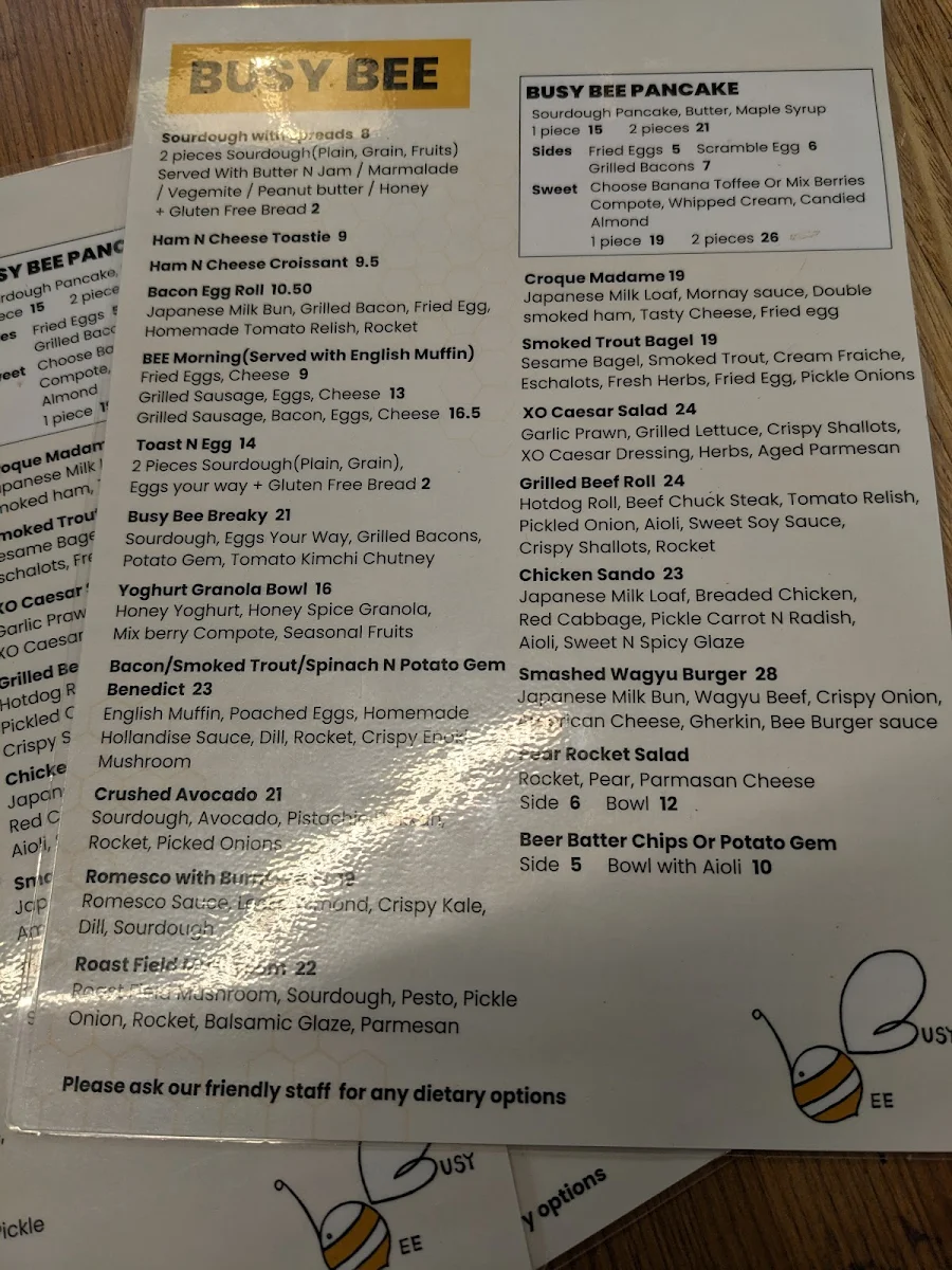 Menu, Busy Bee Kitchen