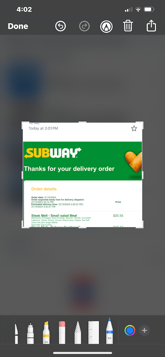 Menu, Subway