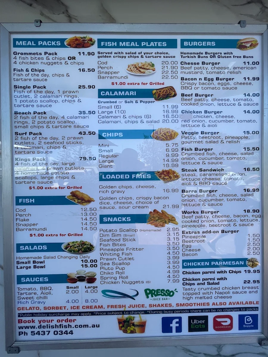 Menu, De Lish Fish @ Kings