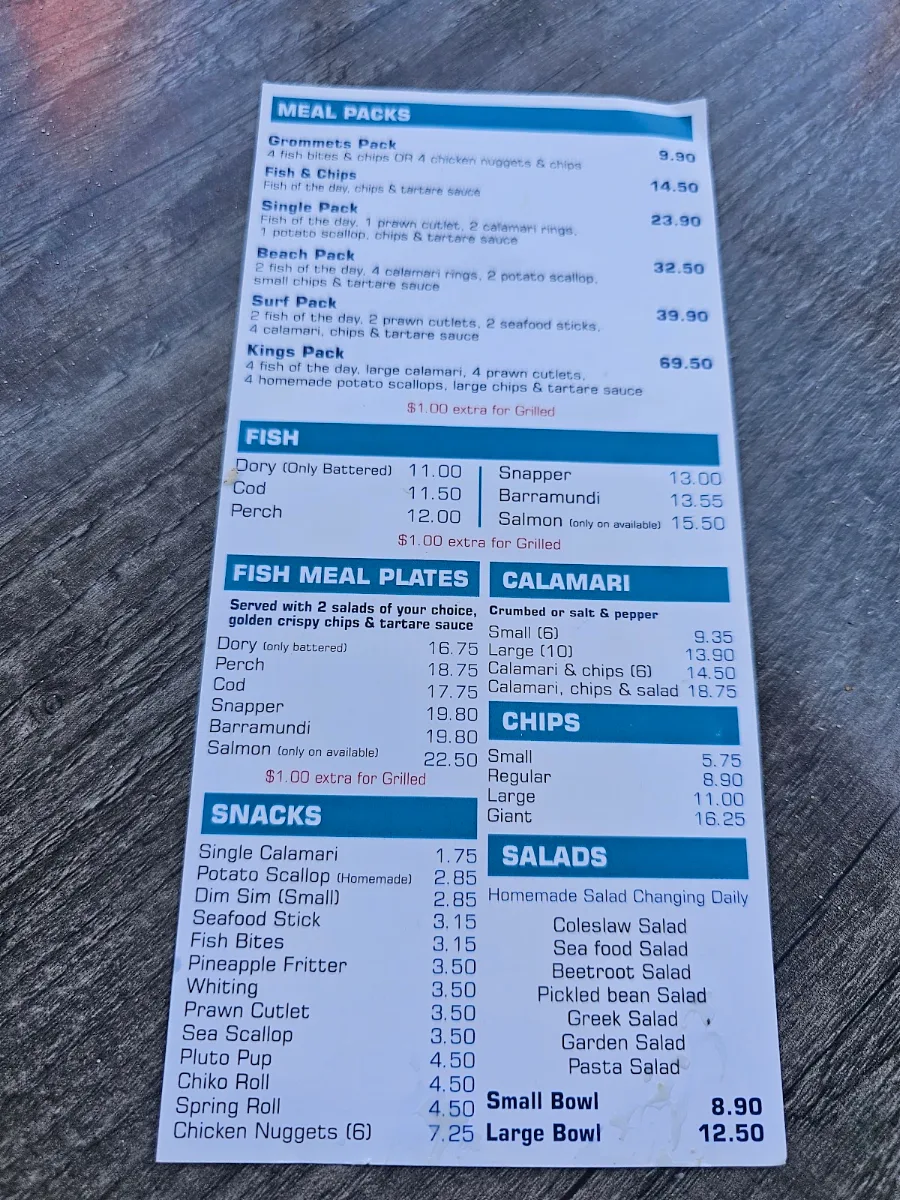 Menu, De Lish Fish @ Kings