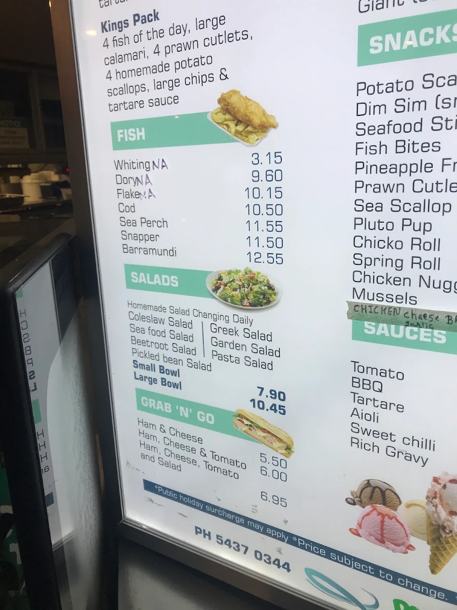 Menu, De Lish Fish @ Kings