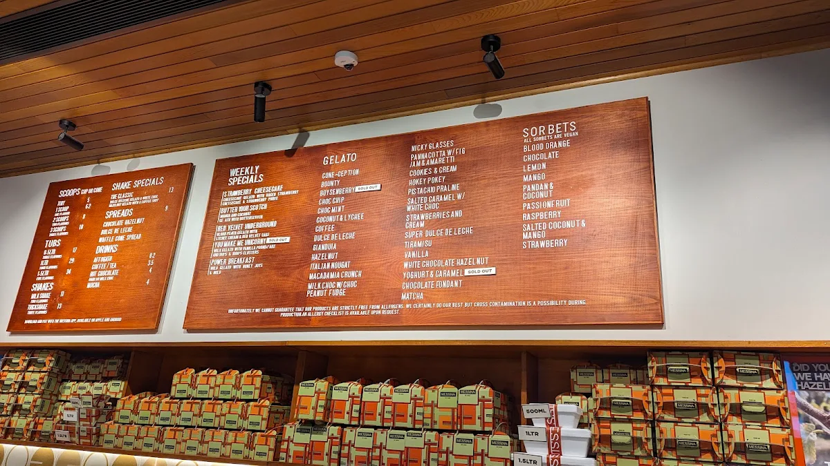 Menu, Gelato Messina Braddon