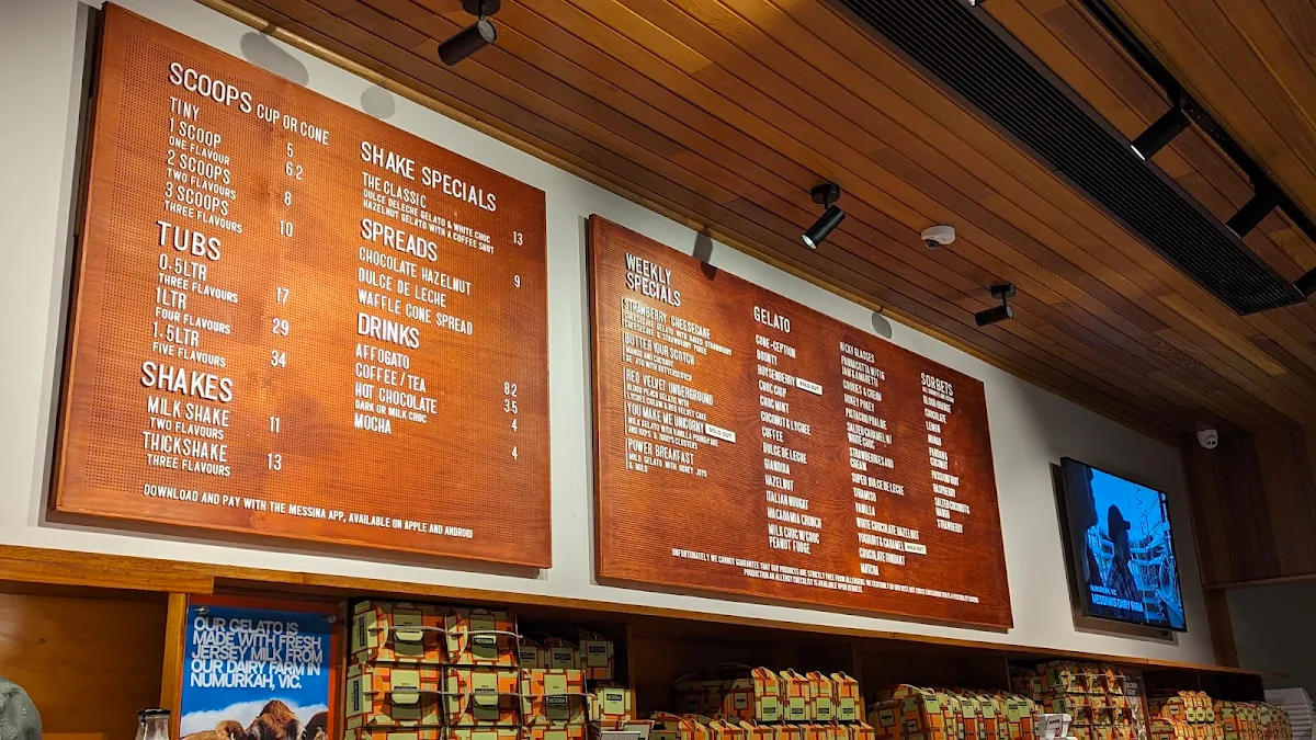 Menu, Gelato Messina Braddon