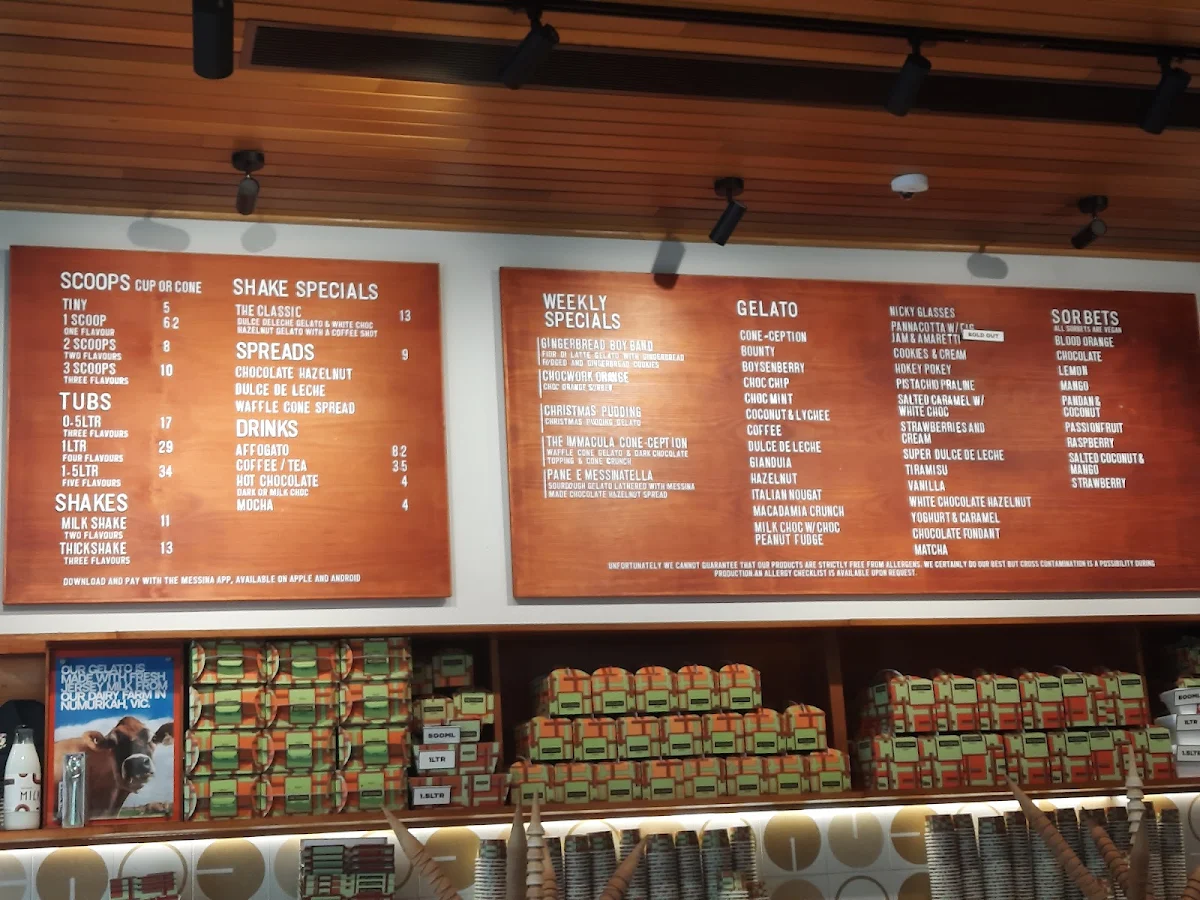 Menu, Gelato Messina Braddon