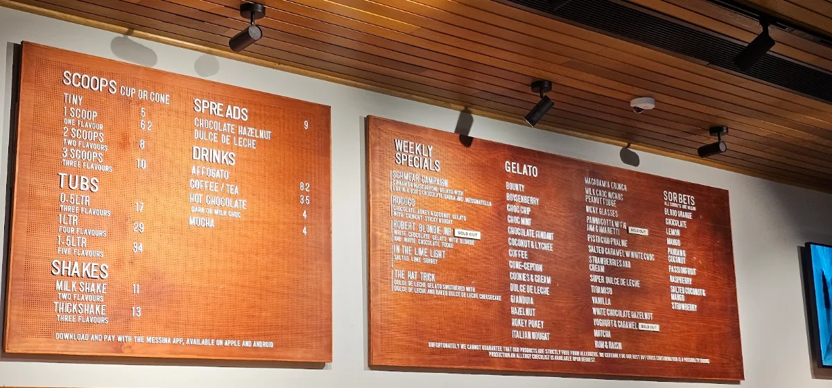 Menu, Gelato Messina Braddon