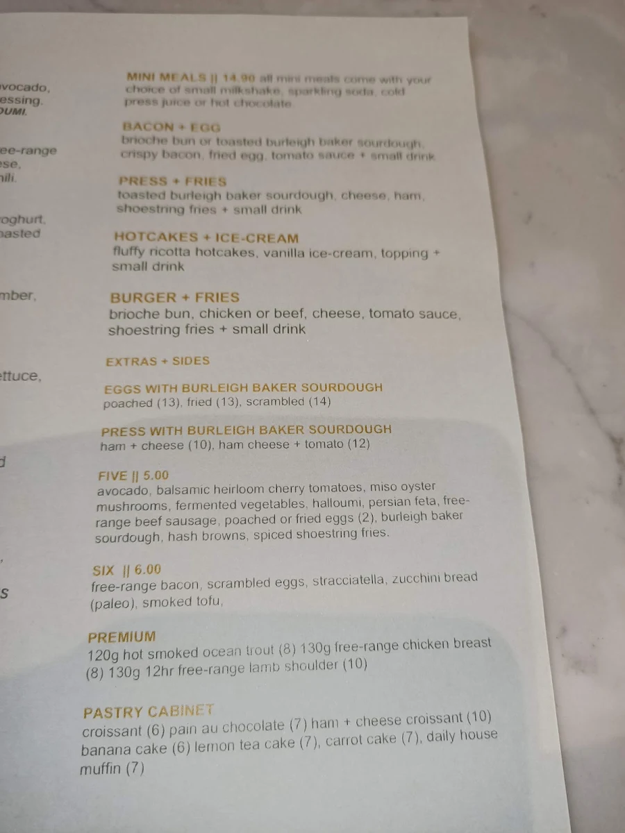 Menu, Metro Coffee Burleigh