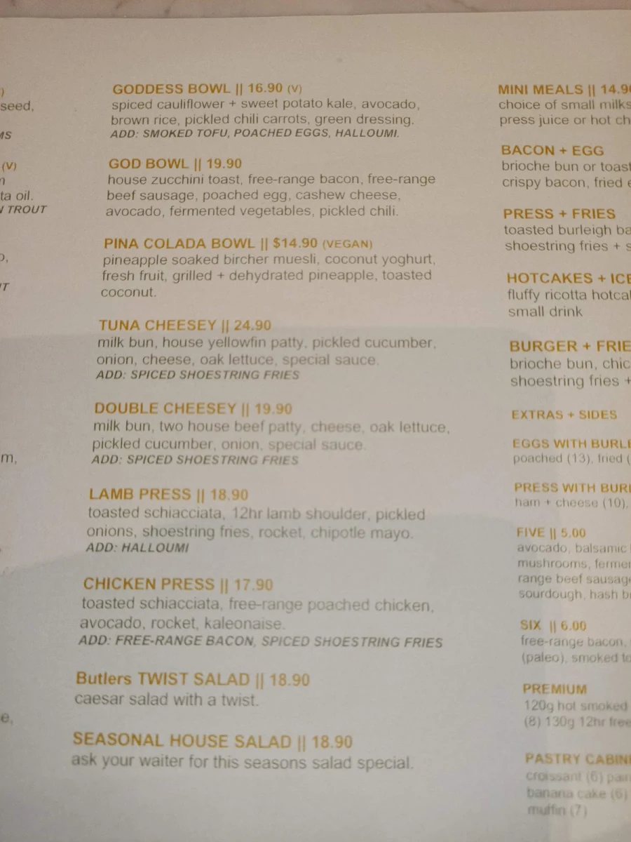 Menu, Metro Coffee Burleigh