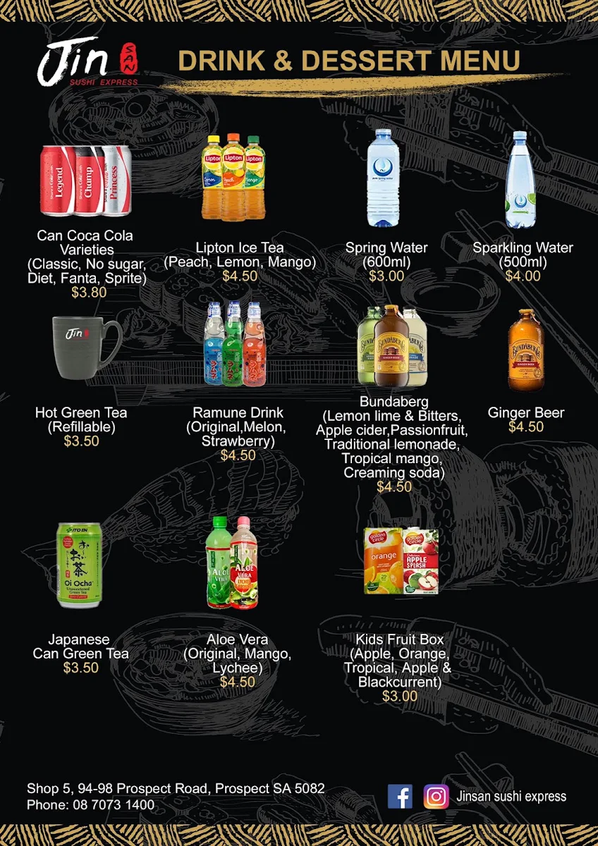 Menu, Jinsan Sushi Express - Prospect