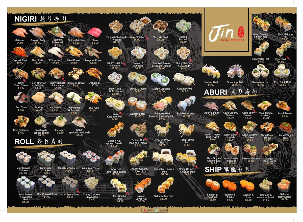 Menu, Jinsan Sushi Express - Prospect