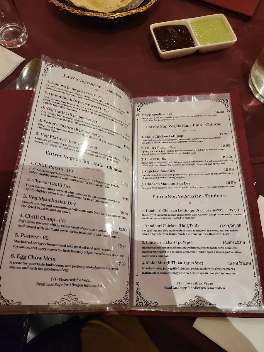 Menu, Maharaja Tandoori Cuisine