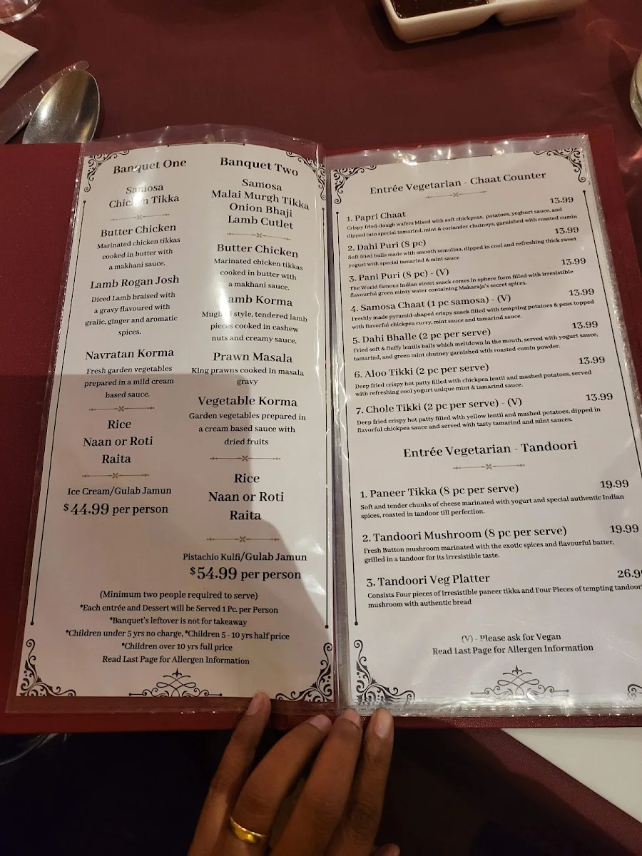 Menu, Maharaja Tandoori Cuisine