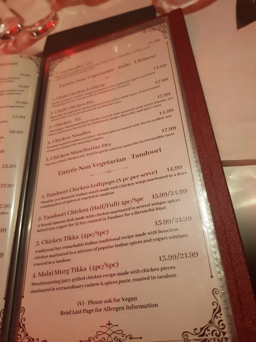 Menu, Maharaja Tandoori Cuisine
