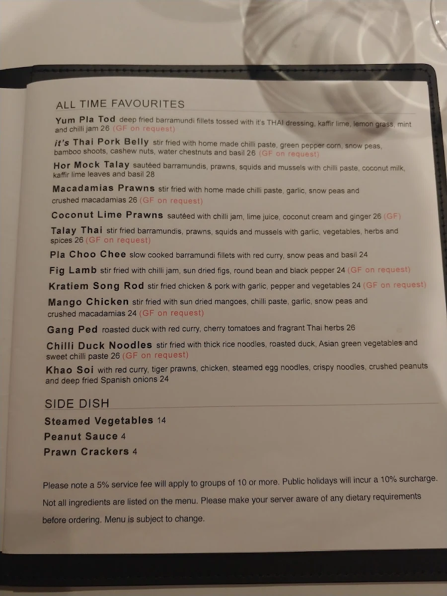 Menu, it's Thai Restaurant