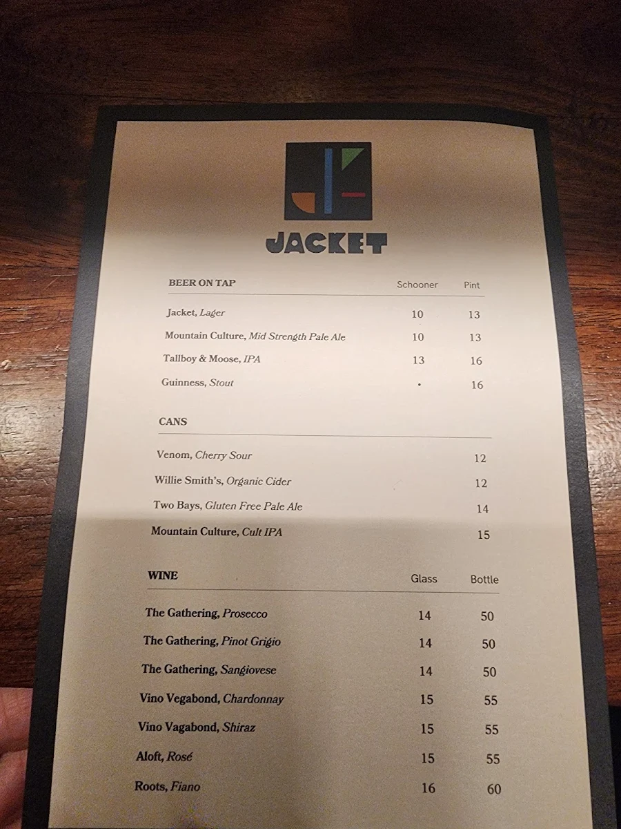 Menu, Jacket Bar