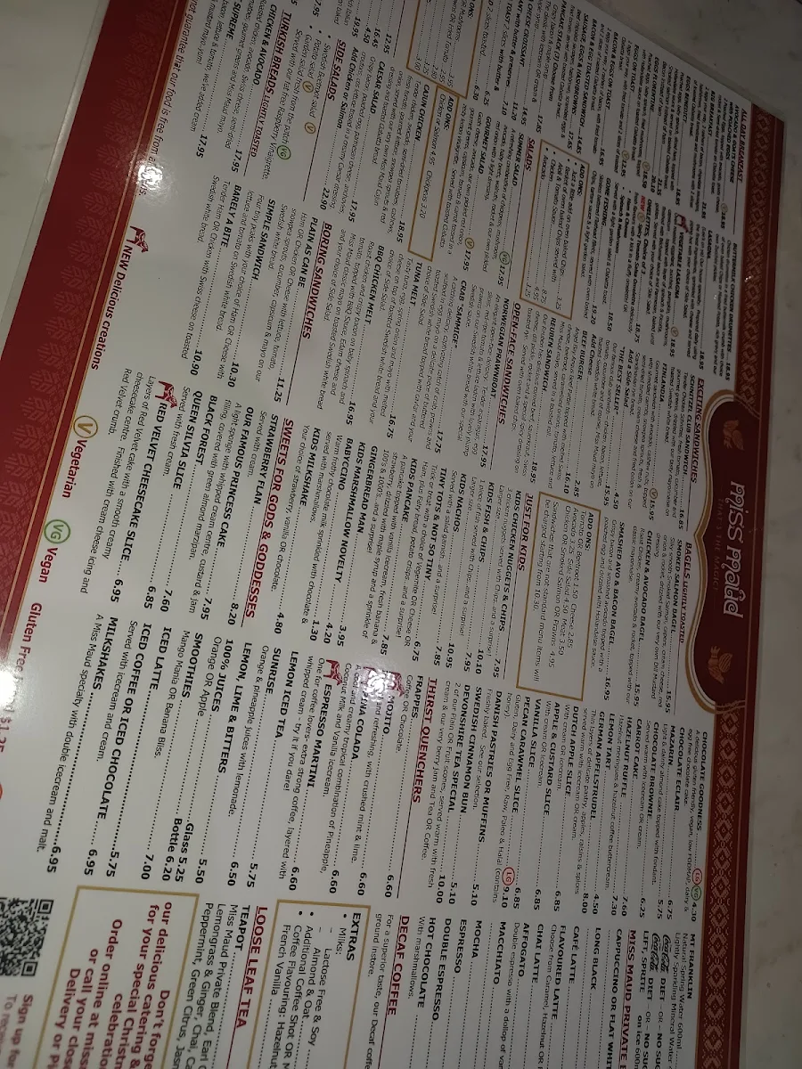 Menu, Miss Maud Whitford City